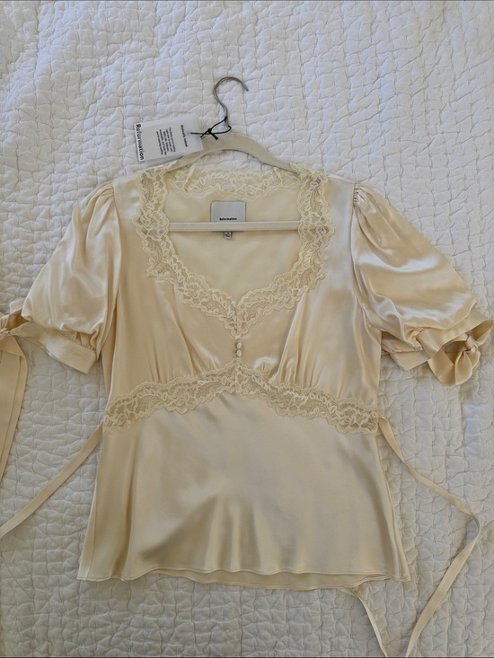 Reformation Other - Reformation Cream Silk Lace-Trim Wrap Blouse